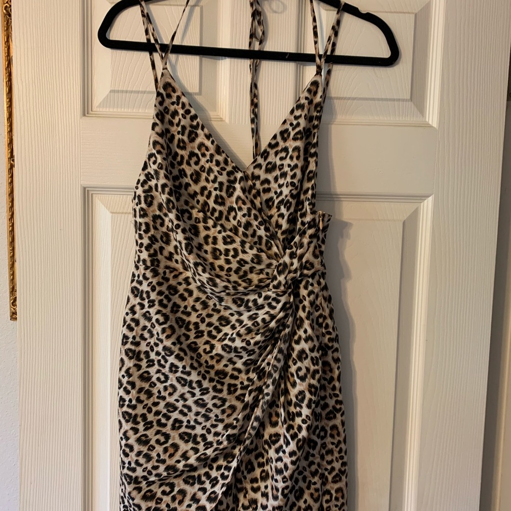 Cheetah print mini dress, side scrunch